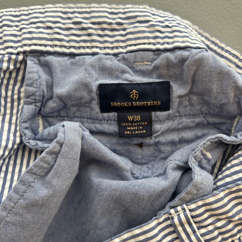 Brooks Brothers Seersucker Shorts Mens 38 Blue White Striped Cotton Preppy Beach - Picture 3 of 7